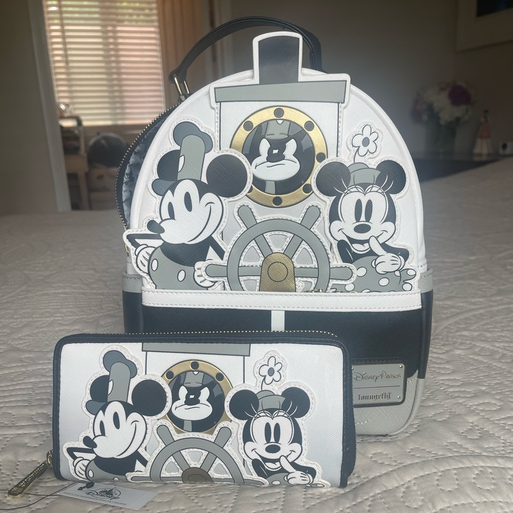 Steamboat Willie Loungefly Backpack and Wallet set NWT + NWOT 2022 SOLD OUT